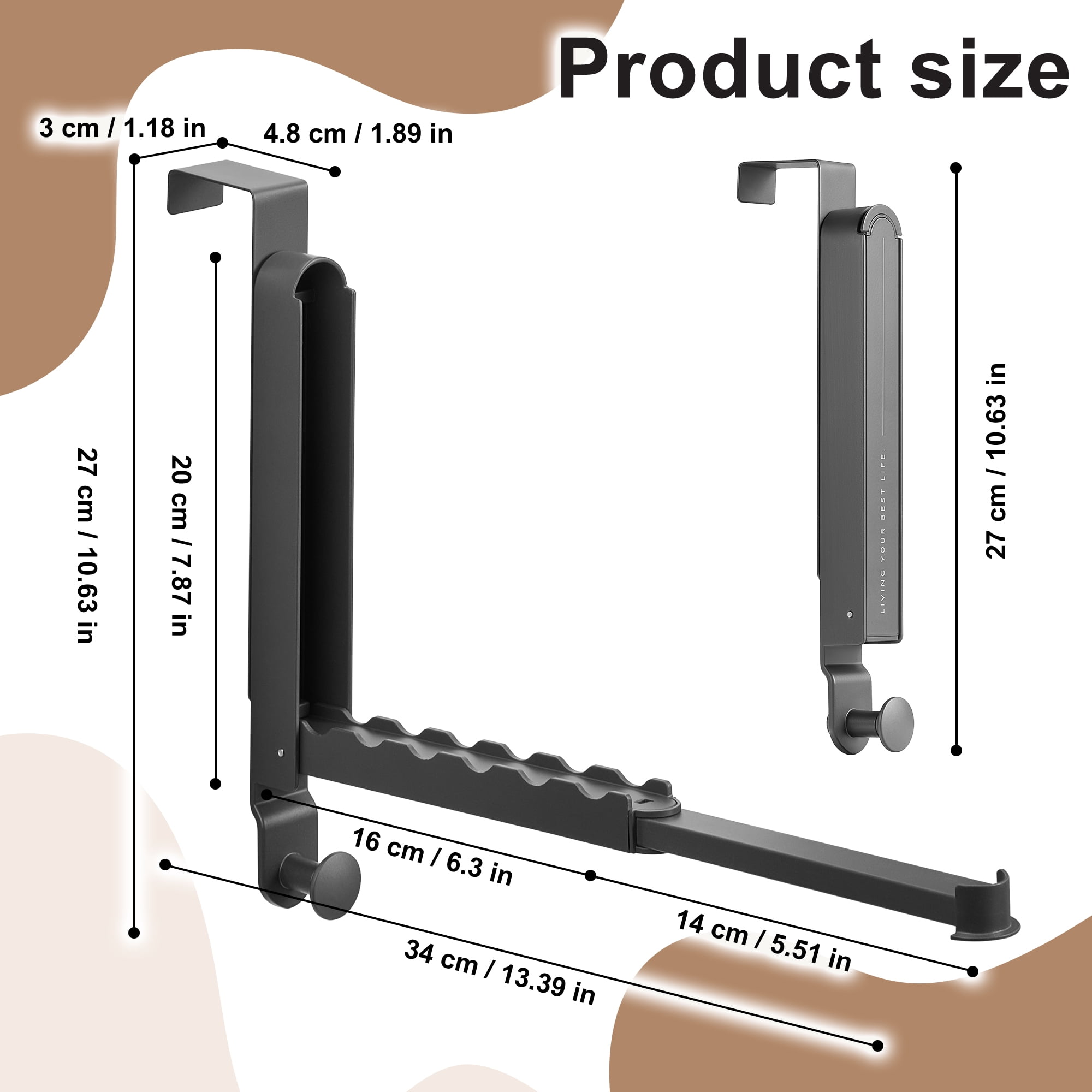 Sorbus Over Door Drying Rack Organizer, Foldable Heavy-Duty, 6 Anti-Slip Hooks, Gray