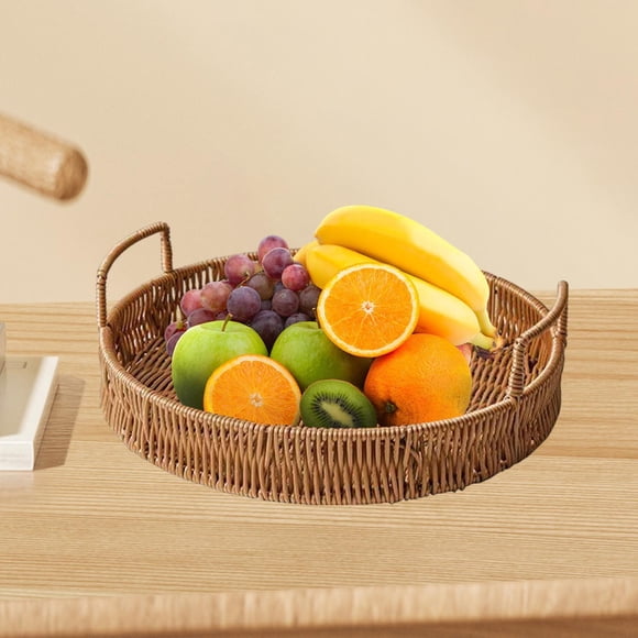 Bandeja tejida para servir Cesta tejida a mano Bandeja decorativa multifuncional para mesa Bandeja tejida para verduras para la cena L