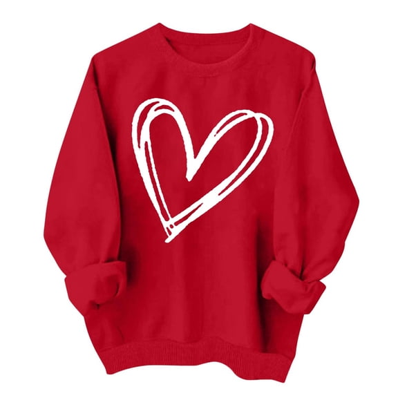 Womens Sweaters Valentine's Day Cute Love Print Long Sleeve Crew Neck Pullover Sweatshirt Loose Fit L Size Sweaters For Women