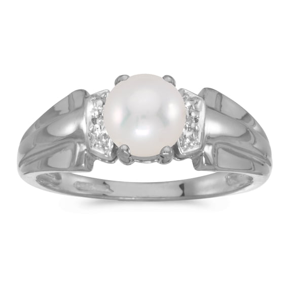 14k White Gold Freshwater Cultured Pearl And Diamond Ring