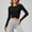 Black, variant on DuoJiaJ Womens Long Sleeve Crop Top, Crew Neck Ruched Stretchy Yoga Athletic Black L