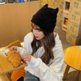 thumbnail image 3 of CoCopeanut Kupluk Telinga Kucing Topi Rajut Hangat Musim Dingin Kupluk Rajut Wol Lembut untuk Wanita Anak Perempuan Cosplay Setan Kecil Topi Halloween, 3 of 6