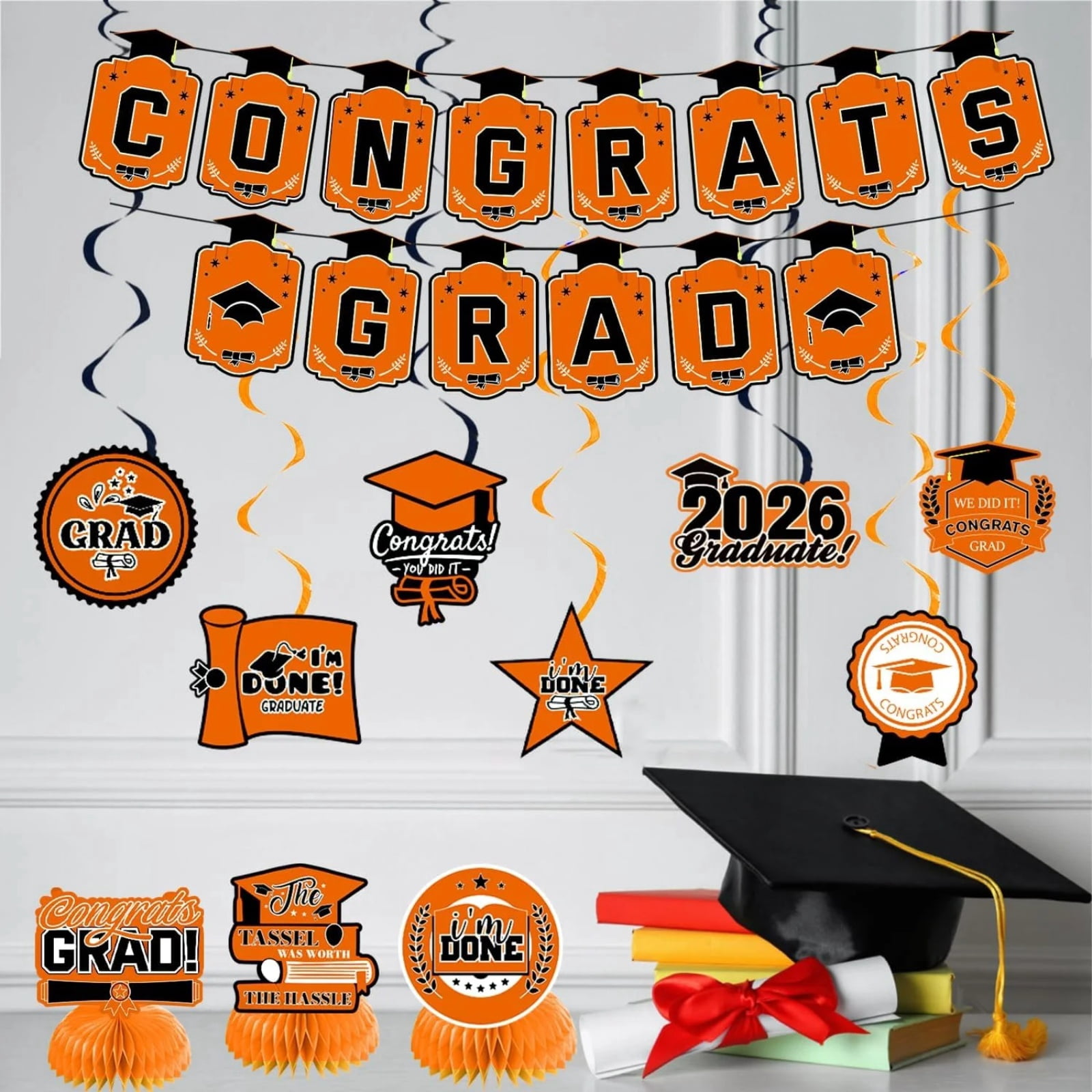 2026 Graduation Decorations, Graduation Party Decorations, Congrats Banner, Class of 2026 Banner, Graduation Balloons, Grad Cap Decorations, Photo Props for Photo Booth, 12 In, 32