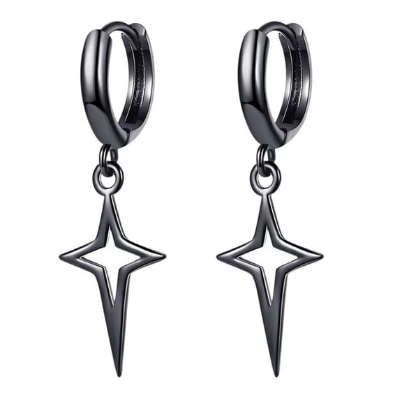 Fogun Gothic Punk Metal Drop Earrings Black/Silver Color Star Pendientes Fashion For Women Men Rock Jewelry