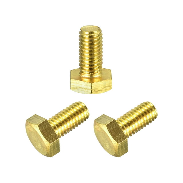 Unique Bargains Brass Hex Bolts, M8x16mm 3 Pack Fully Thread Grade 4.8 Machine Screws