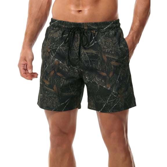 FEOYA Casual Running Shorts Men's Camo Athletic Shorts Male Camouflage Gym Short Breathable Tennis Activewear Workout Short Elastic Waist Drawstring Cool Streetwear with Pockets L Black