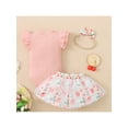 thumbnail image 4 of Gureui Toddler Infant Baby Girls Three-Piece Outfits, Flying Sleeve Round Neck Bodysuit + Floral Pattern Mesh Skirt + Decorative Headband Clothes Set, 4 of 9