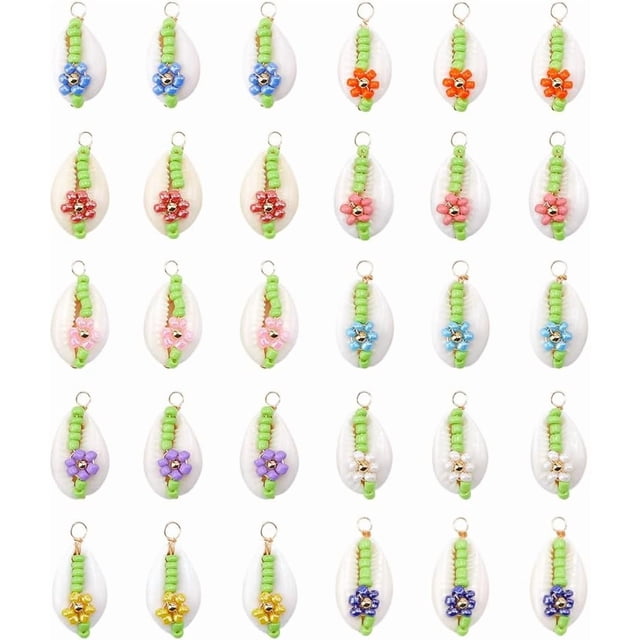 30 colgantes de conchas marinas en 3 estilos diferentes. Colgantes de conchas naturales estilo boho con cuentas de vidrio para crear joyas.