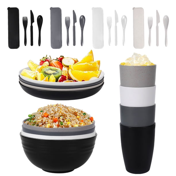 Nvzi 28pcs Wheat Straw Dinnerware Sets for 4 - Lightweight Unbreakable - Microwave Dishwasher Safe - Perfect for Picnic, Dorm,Camping Plates Cups and Bowls Set -Multicolour