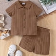 thumbnail image 2 of NIEWTR Toddler Boy’s Button Down Shirt and Shorts Set 2 Piece Casual Outfit Soft Breathable Cotton Summer Clothes for Daily Activity(A1-Brown,4-5 Years), 2 of 5