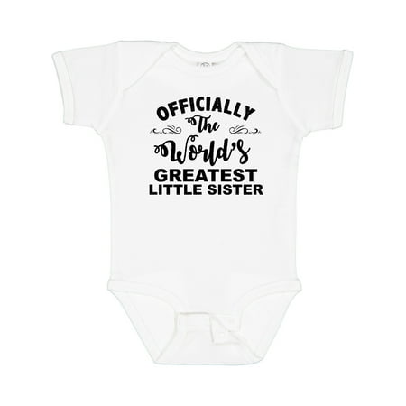 

Inktastic Officially the World s Greatest Little Sister Gift Baby Girl Bodysuit