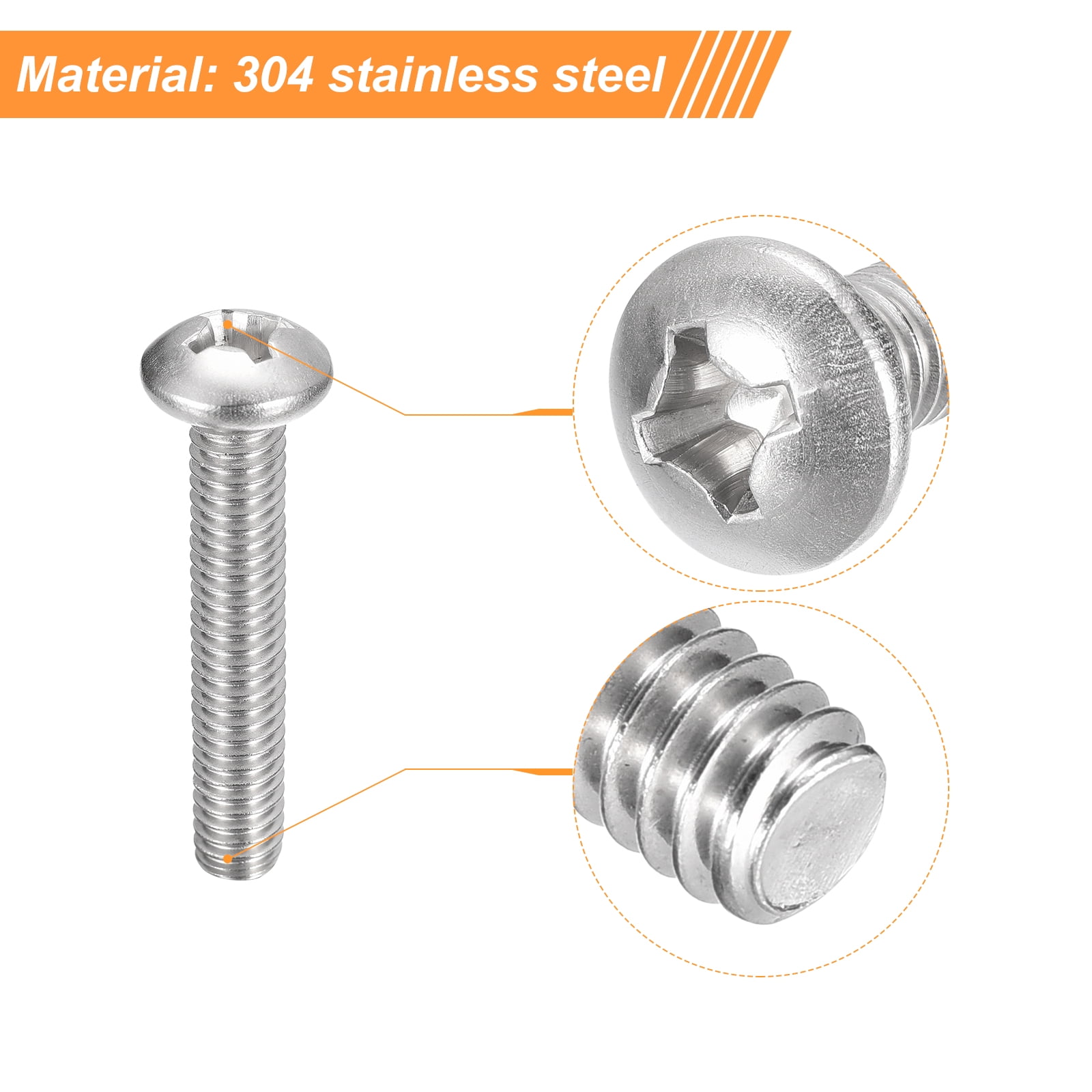 Viti Testa Tonda Phillips Acciaio Inox 18-8 2-56 X 3/16 - Lotto Da 500 Pezzi