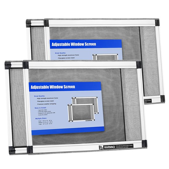 Yoochee Expandable Window Screen, 2 Pack Adjustable Window Screen (15" H x 21" - 40" W) - Medium Replacement Window Screens with Frame, Durable Replacement Screen for Window