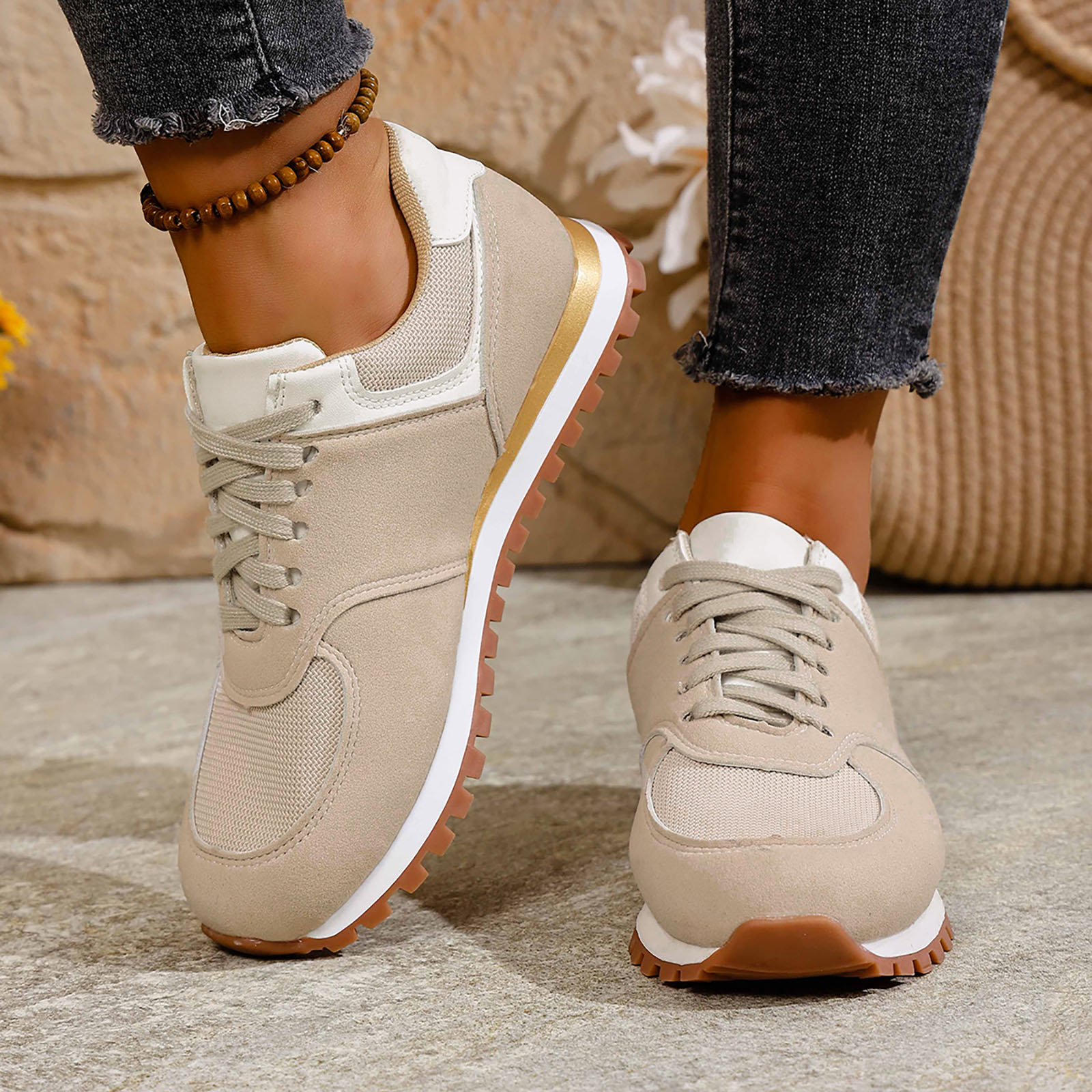 Dakaela Womens Fashion Sneakers 2025 Suede Classic Tennis Running Shoes Lace up Non Slip Trainer Walking Shoes White 9.5