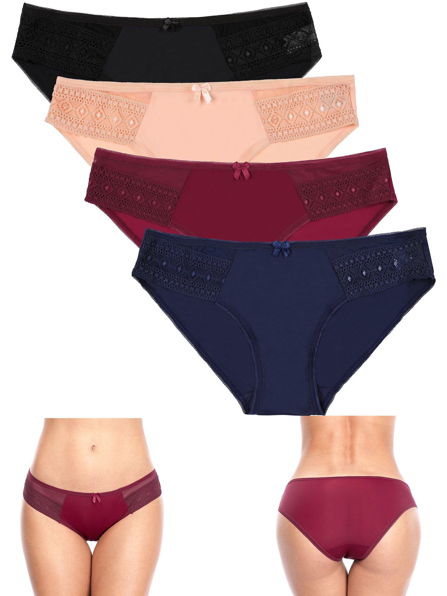 Womens Bikini Panties Seamless Nylon Knickers Breathable Hipster Underwear 5 Pack 