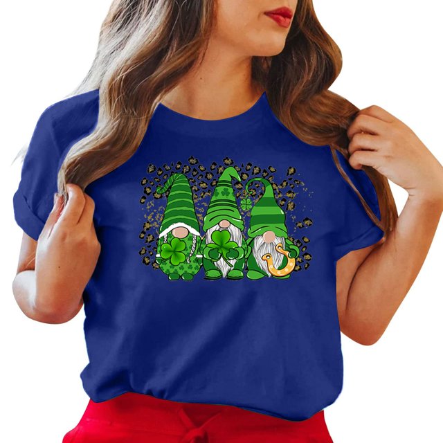 LSLJS Col Rond Imprimé Trèfle de Saint Patrick Manches Courtes Décontracté Ample Manches Courtes Col Rond Haut/chemise, Cadeaux pour Femmes