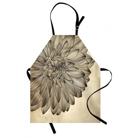 Dahlia Apron  Engraving Style Drawing of a Big Blossom on Grungy Background Vintage Flower  Unisex Kitchen Bib with Adjustable Neck for Cooking Gardening  Adult Size  Brown and Beige  by Ambesonne