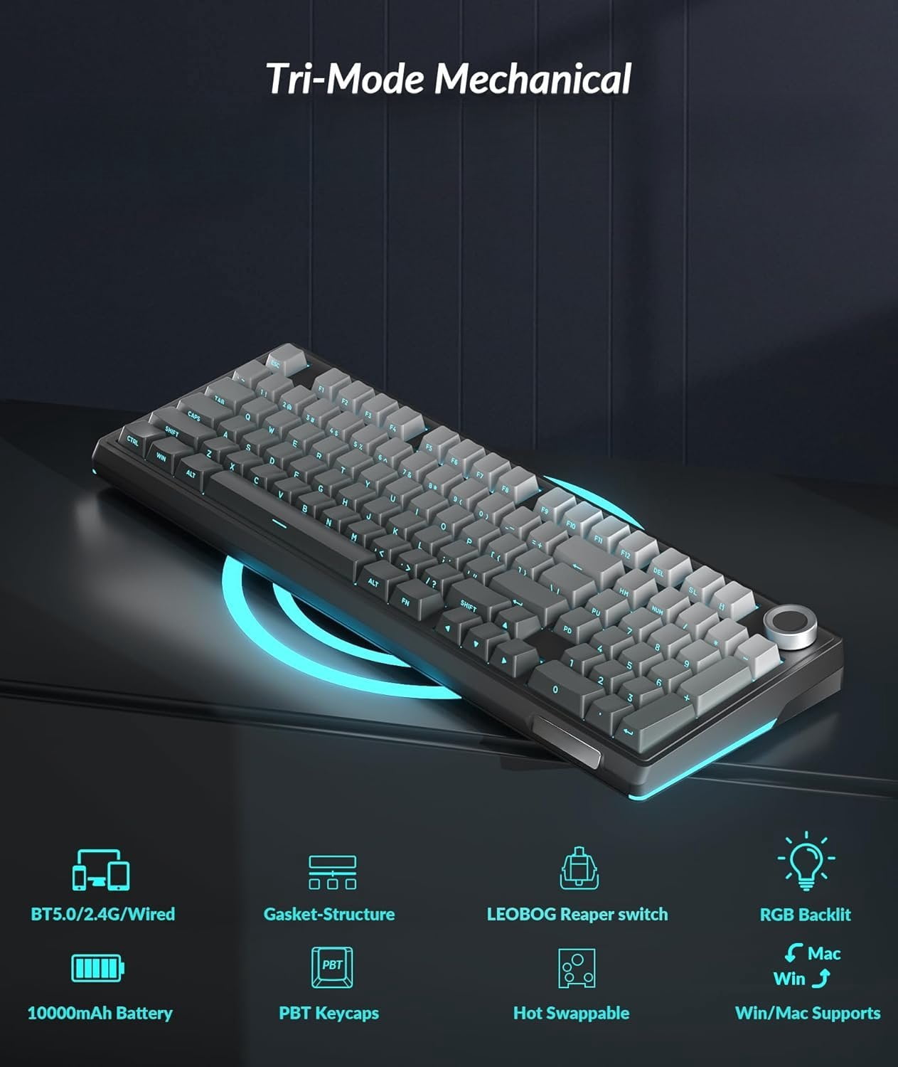 KI99 Pro 96% Mechanical Keyboard, RGB Gaming Keyboard, Hot-Swappable Pre-Lubed Switches, Gasket Structure Creamy Keyboards (Gradient-Black, Non-Silent Version)