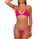 thumbnail image 1 of Conjuntos de bikini de dos piezas con tirantes para mujer, parte inferior de triángulo con cordón, trajes de baño básicos, color rosa fluorescente intenso, 1 of 5