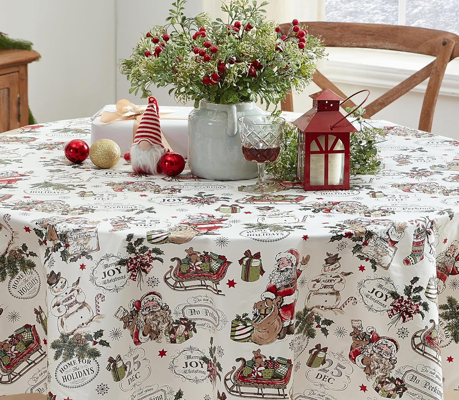 ヴィンテージ サンタ テーブルクロス Newbridge Vintage Christmas Tablecloth, Waterproof, Winter
