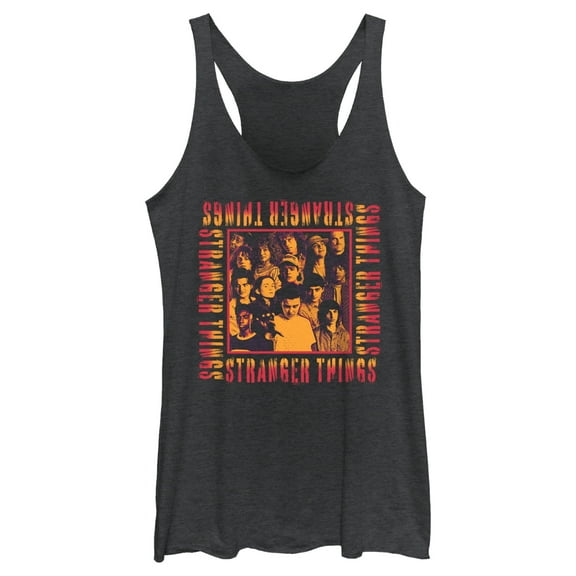 Netflix Women's Stranger Things Orange Group Shot Boxed Up Racerback Tank Top Black Heather X Small