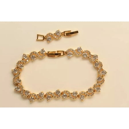 Jewelry Hub 8 Ct Simulated Diamond Women's Tennis Bracelet, 14K Yellow Gold Plated, 7.5 Inch