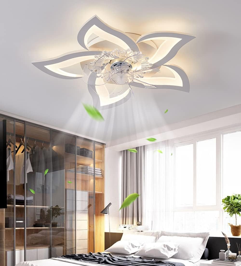 JLPAN Low Profile Ceiling Fan with Lights, Modern Dimmable Flower Shape, Remote Control/app Control, 6 Speeds 3 Light Color Flush Mount Ceiling Fan for Kitchen Bedroom,White