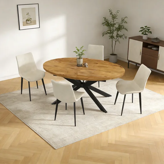 63"-78.7" Extendable Round Dining Table Set for 4, 5 Piece Mid Century Modern Oval Kitchen Table Set, Large  Extendable Dining Table for Living Room Space Saving