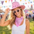 thumbnail image 4 of Unisex Retro Western Cowboy Cowgirl Hat Set Breathable Sun Hat with Paisley Bandana Sunglasses Earrings for Daily Casual Gifting Costume Party Pink One Size, 4 of 5