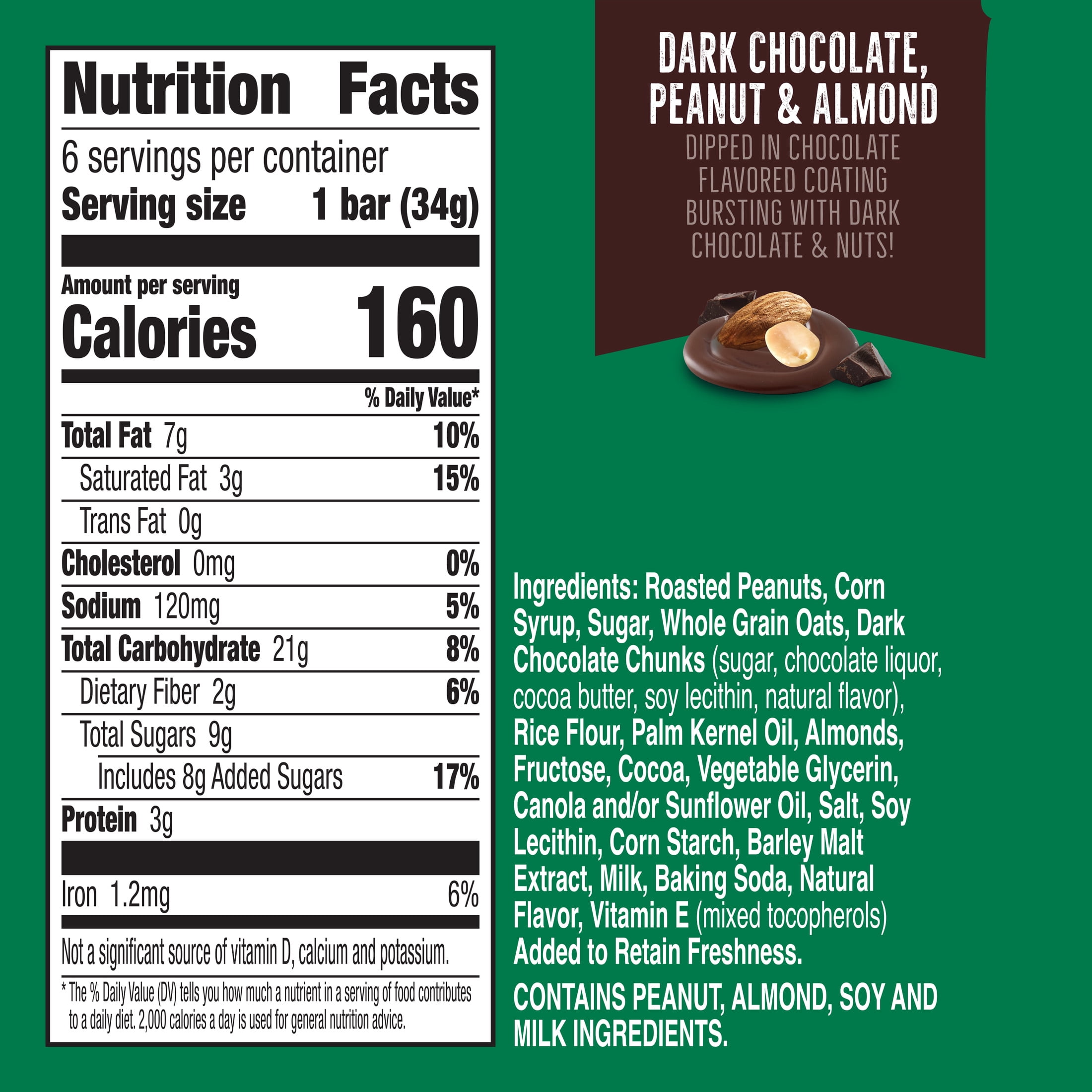 (12 pack) Nature Valley Sweet and Salty Nut Bars, Dark Chocolate Peanut Almond, 6 Bars, 7.2 oz