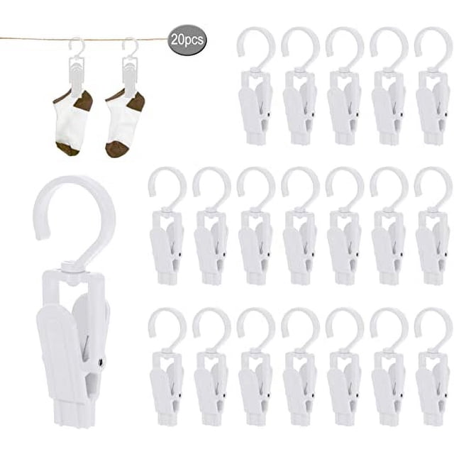 20 Piezas Pinzas Grandes para Ropa, Clip Cortavientos, Pasador de Plástico, Puede Girar 360 Grados para Toallas, Ropa, Sábanas, Alfombras, Cortinas, Sombreros (Blanco)