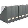 thumbnail image 1 of BLU MONACO Set of 6 Foldable Grey Magazine Holders with Gold Label Holders \u2013 Stylish File Boxes for Home Office Desktop, Bookshelf, or Classroom Organization, 1 of 7