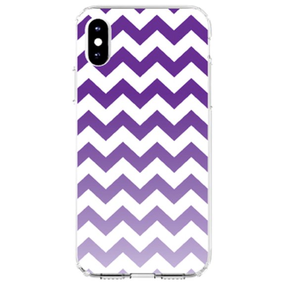 DistinctInk Clear Shockproof Hybrid Case for iPhone XR (6.1" Screen) - TPU Bumper, Acrylic Back, Tempered Glass Screen Protector - White Purple Fade Ombré Chevron Stripes