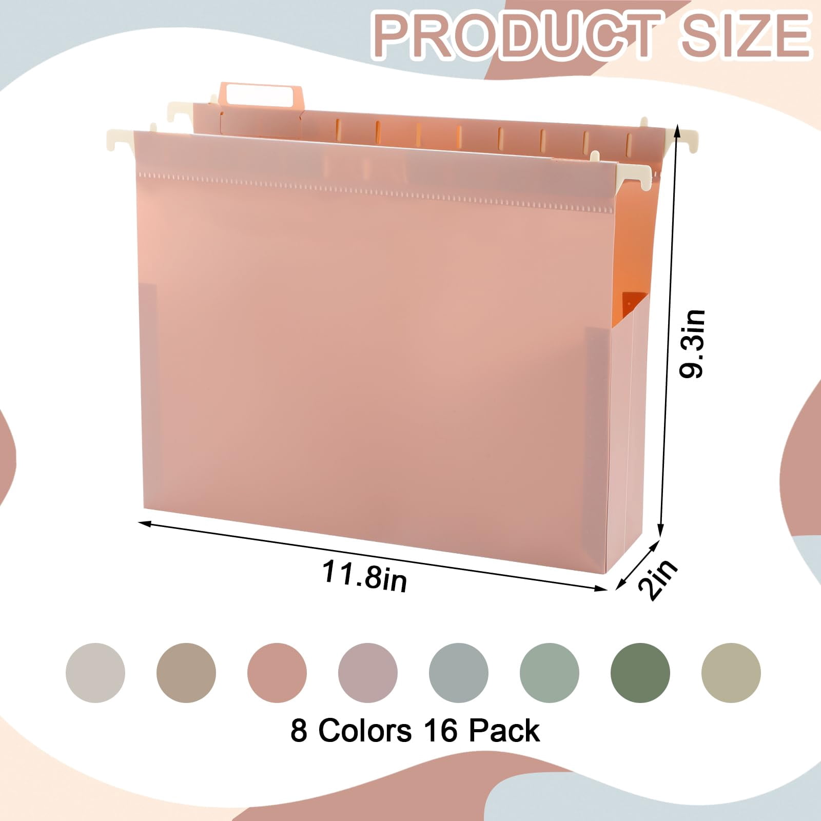 16 Pack Plastic Hanging File Folder Letter Size 2inch Expanding Folders With Tabs Extra Capacity Hang Heavy Duty For Filing Cabinet Designed Bulky Files Morandi Colors