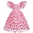 thumbnail image 2 of IBTOM CASTLE Toddler Kids Girls Butterfly Dress Sparkle Tulle Ruffle Sleeve Wedding Formal Birthday Pageant Shoot Dresses Pink Heart, 2 of 7