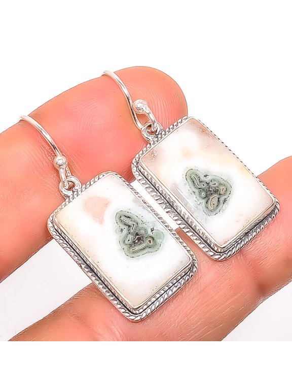 Moss Quartz Gemstone 925 Sterling Silver Handmade Bali Earring 1.37" A370, Christmas Gift, Gemstone Silver Jewelry, Quartz Earring, New Year Sale