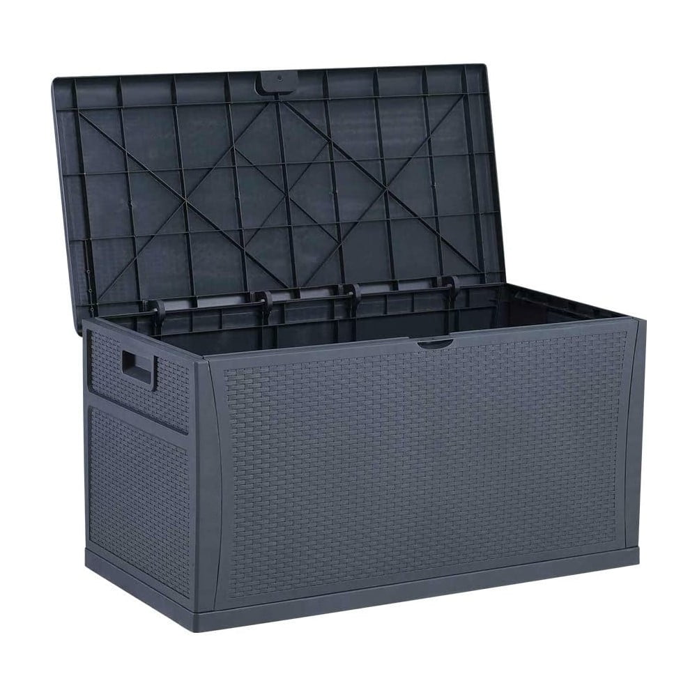 Black Skiway 120 Gallon Outdoor Patio Wicker Large Deck Storage Box,Store Cushion Toys and sundry Thing 