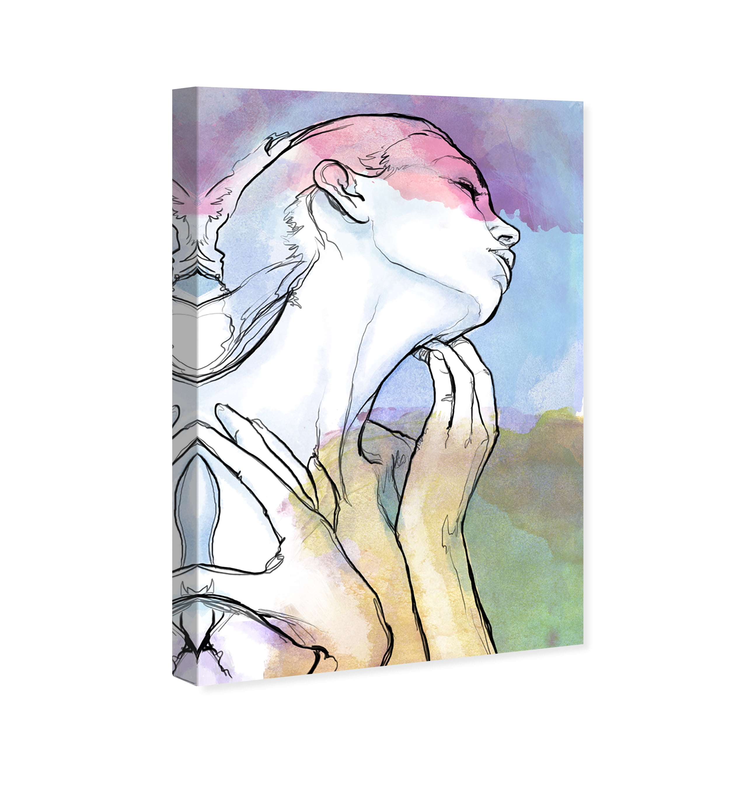 Wynwood Studio Fashion and Glam Modern Canvas Art - Emotional Watercolor Portrait, Wall Art for Living Room, Bedroom, and Bathroom, 16 in x 24, White and Pink Home Decor