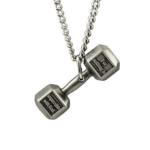 Men's Antique Finish Dumbbell Necklace-Luke 1:37-"PAT"NO.D710,241