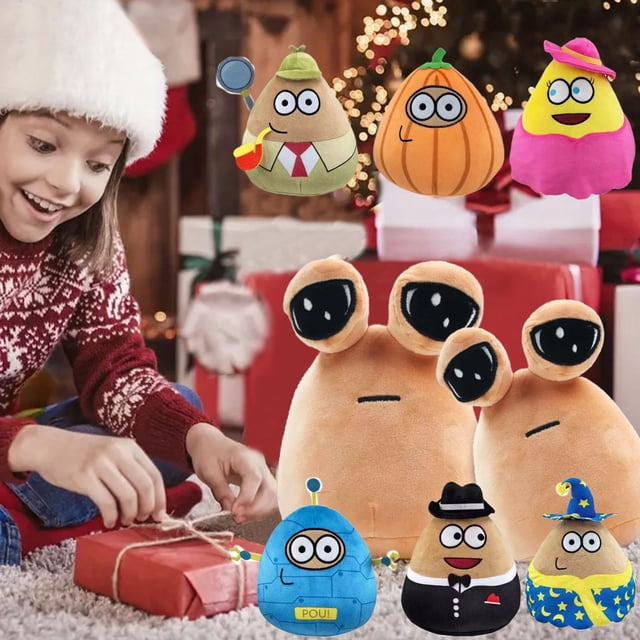 My Pet-muñeco de Alien Pou para niños, muñeco de felpa, triángulo periférico, cuadrado, marrón, cara sonriente, regalos de cumpleaños y Navidad