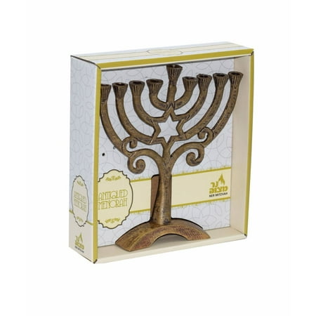 Candle Menorah Antique Star of David Gold Design 7.5"
