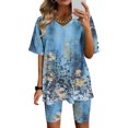 thumbnail image 1 of Ensembles de Mode pour Femmes, Blouse à Col en V, Hauts à Manches Courtes, Shorts, Ensembles de Costumes Décontractés, Ensembles Assortis en Liquidation, 1 of 4