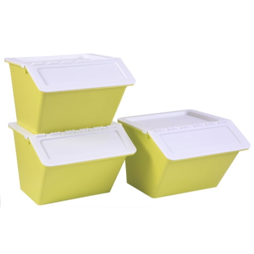 Large Green Plastic Stackable Storage Bins set of 3