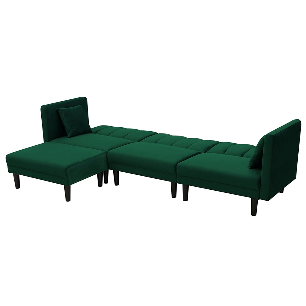 Lowestbest Mid Century Modern Reversible Sectional Sofa Sleeper Bed with 2 Pillows, Dark Green Lowestbest Mid Century Modern Reversible Sectional Sofa Sleeper Bed with 2 Pillows, Dark Green