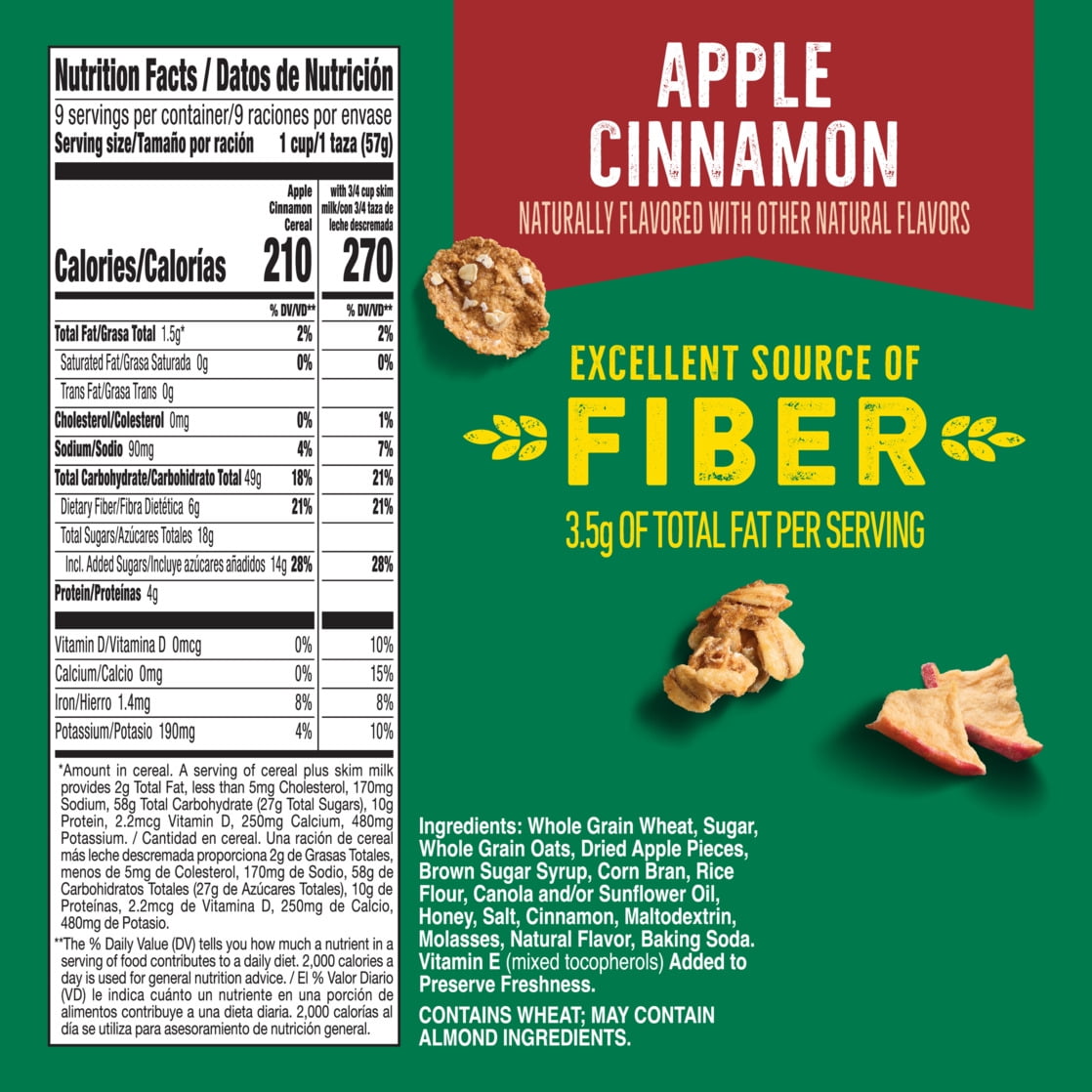 Nature Valley Apple Cinnamon Cereal, Excellent Source of Fiber, Family Size, 18.4 oz