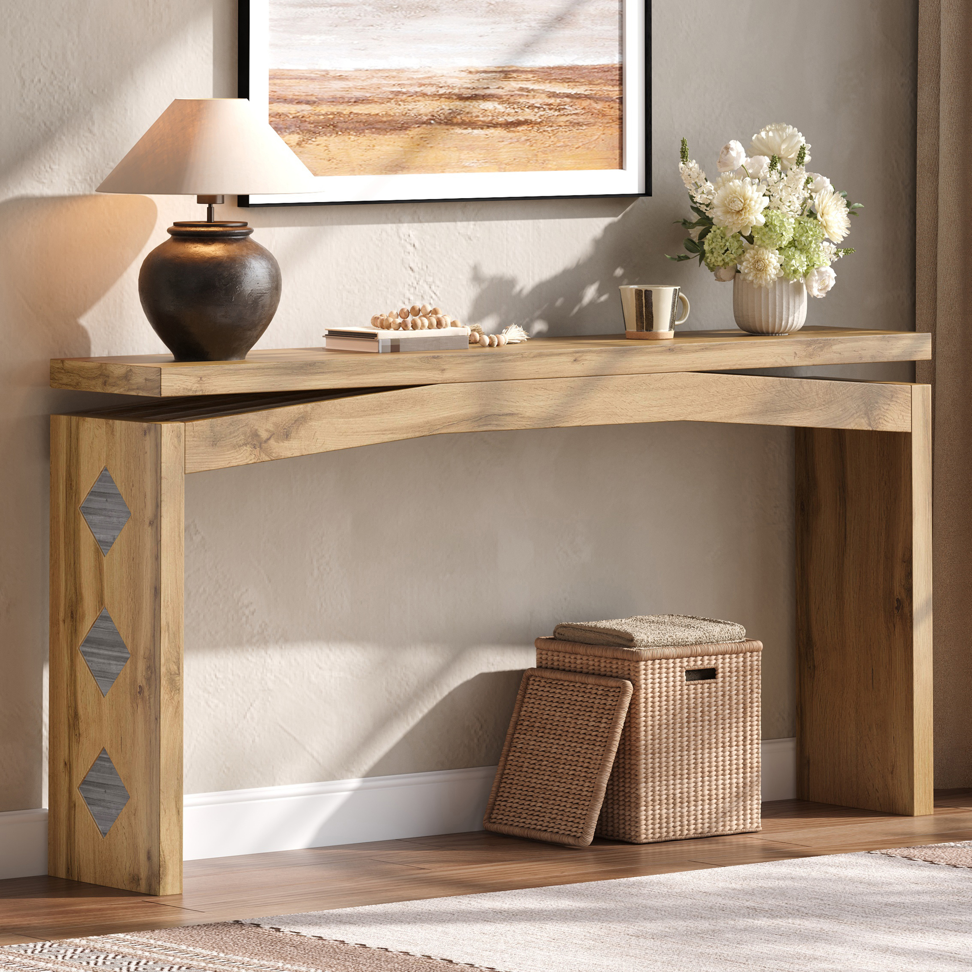 HOQBN Wood-Style Console Table, Sofa Back Side Table, 31" High Entryway Desk for Hallway, Living Room and Entrance Natural