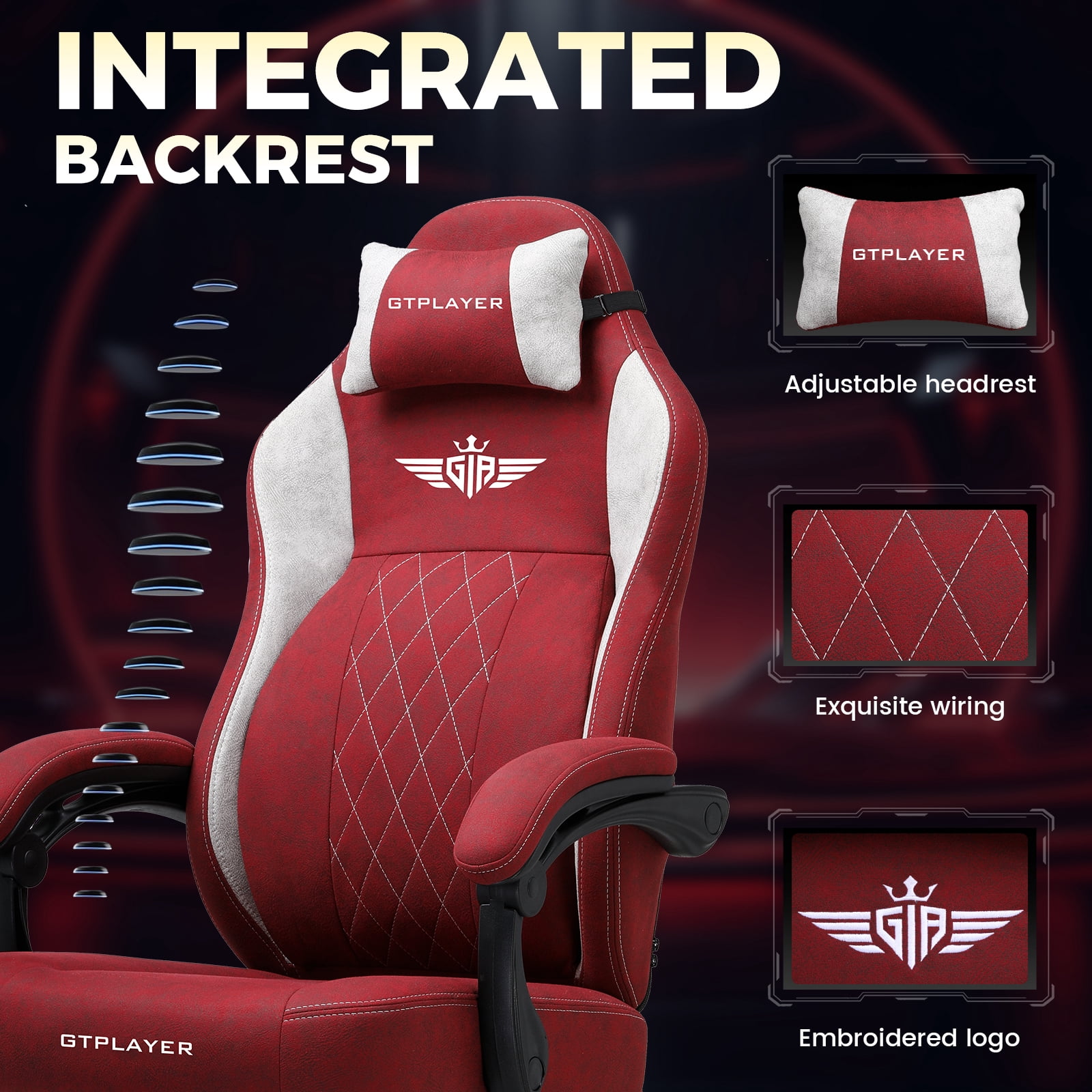 GTPLAYER Big and Tall Ergonomic High Back Breathable Fabric Gaming Computer Chair with Strong Lumbar Support and Footrest, Red
