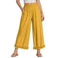 thumbnail image 2 of Dolkfu Pants for Women Trendy Ruffle Yellow Wide-Leg Cropped Mid-Waist Joggers Pants Loungewear Modern Elastic Waist Solid Pants Yellow,Xl, 2 of 6