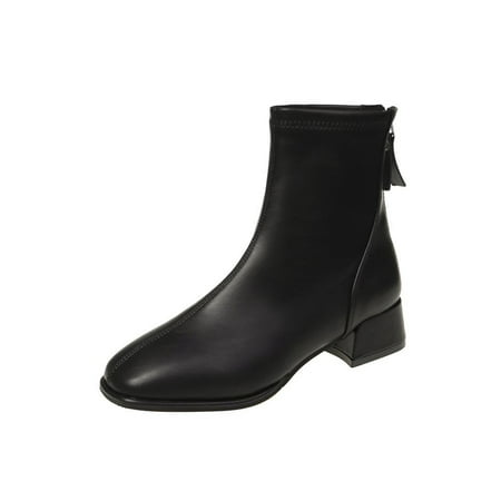

Colisha Ladies Breathable Chunky Block Heel Winter Shoes Walking Plush Lined Booties Driving Mid Calf Bootie Black 9