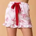 thumbnail image 6 of Wancir Women Christmas 2 Piece Pajamas Set Bow Tie Button Long Sleeve Shirts Ruffle Shorts Cute Pjs Sets Sleepwear, 6 of 7